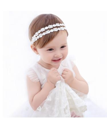 Flohayo Baby Girl lace Headbands Super Elastic Cotton Toddler Hair Band  Newborn Infant Toddler Soft Stretchy Hair Band for Baby Shower Baptism Wedding Party Hair Accessory