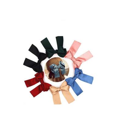 8-Piece Set Big Satin Ribbon French Barrettes for Women - Large, Soft, Silky Hair Bow Clips - Buy Online on SooperMarket.com
