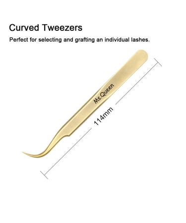 Ms. Queen Golden Curved Tweezers Set for 2D-6D Volume & Individual False Lashes - Precision Tweezers with PU Storage Case - Buy Online on SooperMarket.com