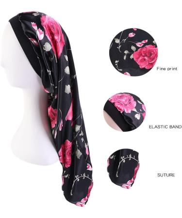 Shop Ladaypoa 2-Piece Long Satin Sleeping Hats for Women | Extra Large Soft Hair Hood | Comfortable Black & Red Design - Buy Online on SooperMarket.com