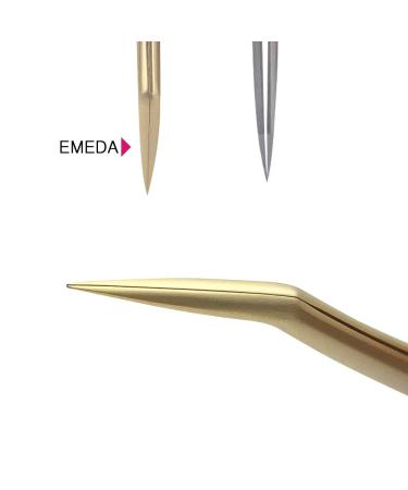 Emeda Gold Volume Tweezers - Precision Curved Pointed Stainless Steel Eyelash Extension Tweezers for 3D-6D Volume - Perfect for False Lash Applications - Buy Online on SooperMarket.com