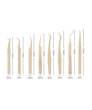 Eyeline 8-Part Eyelash Extension Tweezers Set | Steel Beauty Tools in Pearly Gold - Precision Tweezers for Lash Extensions - Buy Online on SooperMarket.com