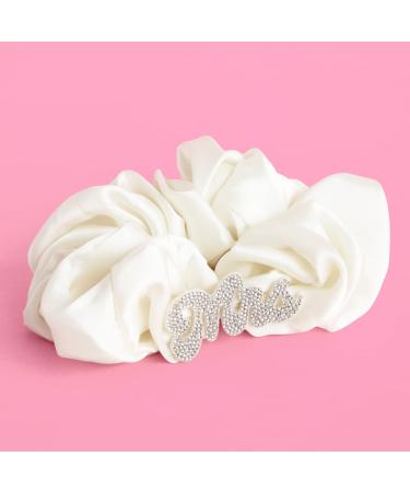 xo  Fetti Bachelorette Party Decorations Mrs Rhinestone Scrunchie - Ivory Satin Hair Tie | Bridal Shower Headwear  Bridesmaid Gift  Wedding