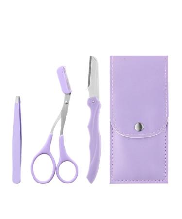 HIPIHOM Eyebrow Trimmer Scissors with Comb Stainless Steel Eyebrow Razor Eyelash Hair Scissors Beginner Eyebrow Trimmer Set Make Up Tool (Purple)