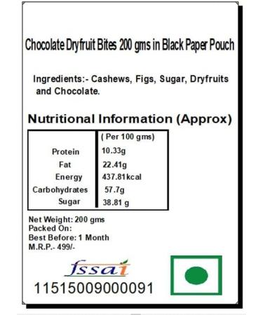 Jaiccha Ghasitaram Chocolate Dryfruit Bites 200 GMS in Black Paper Pouch - Buy Online on SooperMarket.com