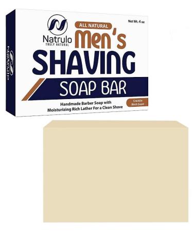 Men's All Natural Shaving Soap Bar - Moisturizing Rich Lather Handmade Barber Soap with Detoxifying Bentonite Clay, Soothing Shea Butter, Exfoliating Colloidal Oats - For Clean Shave, Reduces Redness