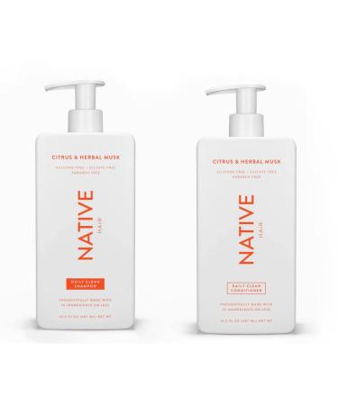 Native Shampoo and Conditioner Set | Sulfate Free  Paraben Free  Dye Free  with Naturally Derived Clean Ingredients | 16.5 oz (Citrus & Herbal Musk  Daily Clean)  2  33.0 Ounces Total