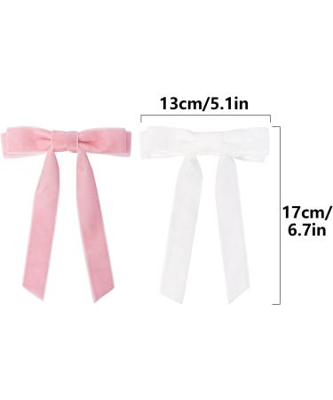 2Pcs Velvet Hair Bows | White Pink Hair Clips for Girls & Women | Vintage Hair Accessories - Buy Online on SooperMarket.com