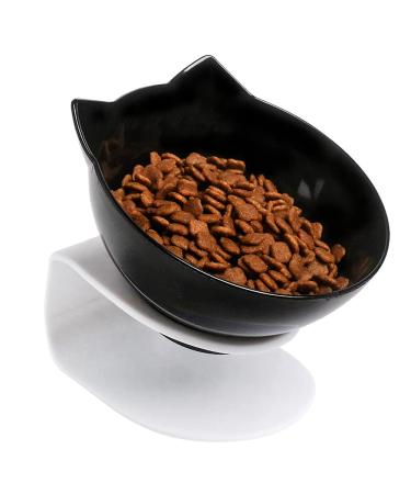 Elevated Cat Food Bowls, Raised Dog Cat Bowls Pet Feeder and Waterer, 15 Tilted Pet Food Water Feeder Bowl for Cats Dogs Kitten Rabbits Dishes Anti Vomiting, Cute Cat Face Bowl One Black