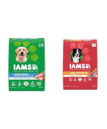 IAMS Proactive Health Dog Food Dry Adult Large Breed Chicken & Whole Grains Recipe 6.80kg (15LB) Bag & Proactive Health Minichunks Dog Food Dry Adult Lamb & Rice 6.5kg Bag