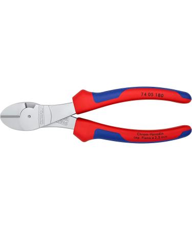 Knipex High Leverage Diagonal Cutter chrome-plated with multi-component grips 180 mm (self-service card/blister) 74 05 180 SB Multi-component Grips Blue/Red 180 mm chrome-plated on self-service card - Buy Online on SooperMarket.com