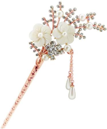 Minkissy 1PC Flower Pearl Hair Chopstick Alloy Hair Pin Chopsticks with Tassel Vintage Hair Stick for Girls Women - Buy Online on SooperMarket.com
