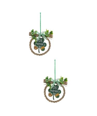 Abaodam 2pcs Shamrock Wooden Sign Hanging Front Door Wreaths Irish Party Wood St. Patrick's Day Pendants