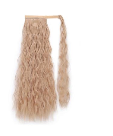 Vibrant Corn Wavy Long Ponytail Synthetic Wig Wrapped In Clip Hair Extension With Brown Ponytail Hair Pieces 22inches 2011-24