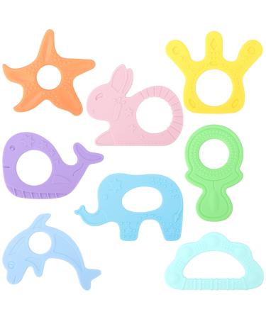 Beboan bite ring baby cooling 8 pieces of soft silicone tooth aid baby BPA-free bite ring for babies natural cooling ring help toy for baby young girls 3 months+ multicolored