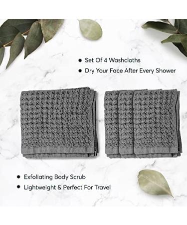 SUTERA Wash Towels Set - Pack of 4 Grey Silverthread Washcloths - 100% CA-Grown Cotton - Absorbent & Quick Drying Face Cloths - Buy Online on SooperMarket.com