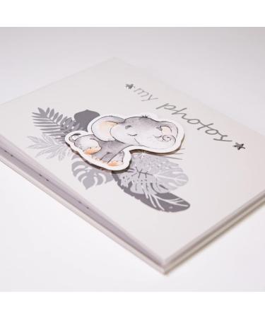 Cute Baby Elephant Grey Photo Album | Silver Stars & Palm Leaves | New Born/Baby Shower | 24 Spaces 4x6 by Happy Homewares - Buy Online on SooperMarket.com