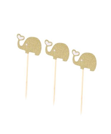 NAMOARLY 3pcs Wedding Glitter Elephant Toppers Elephant Cupcake Picks Love Cupcake Topper Picks Food Gold Glitter Toppers Cocktail Picks Topper Heart Glitter Fruitcakes Rod Heart-shaped Golden medium