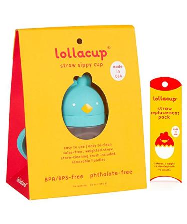 Lollaland Weighted Straw Sippy Cup for Baby:MADE IN THE USA - Transition Kids Infant & Toddler Sippy Cup (6 months - 9 months) | Shark Tank Products | Lollacup (Turquoise) w/Straw Replacement Pack
