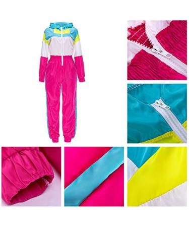 VOIKERDR Women Colorblock One Piece Outfit Set - High Waist Pants & Long Sleeve Zipper Front Jumpsuit - XX-Large, Pink - Buy Online on SooperMarket.com