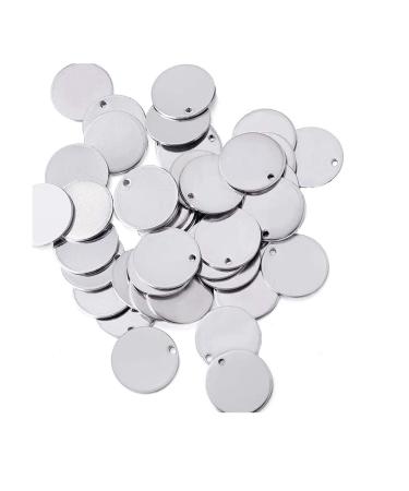 KISSITTY 100-Piece 5/9 Diameter (15mm) Blank Stainless Steel Stamping Tag Charms Stamping Blanks Smooth Polished Flat Round Disc Pendants 18 Gauge Thick Stainless Steel ColorFlat Round- 5/9