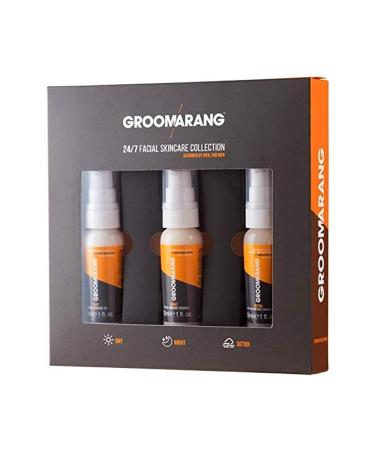Mens Moisturiser Gift Set GROOMARANG 24/7 Mens Skincare Gift Set x3 Vitamin Enriched Moisturising Creams for 24/7 Protection - Day Night & Detox With Ginseng Aloe Vera & Collagen