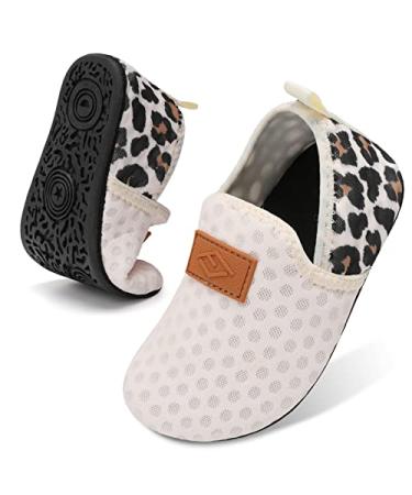 Lefflow Toddler Water Shoes Kids Quick Dry Beach Swim Socks Shoes Baby Non Slip House Slippers 8.5-9 Toddler Spleopard