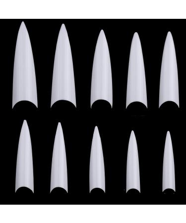 600Pcs Stiletto Nail Tips for Acrylic Nails Long False Nails Haft Cover Natural Fakes Nails Tips for Dip Powder Nails and Poly Nail Extension