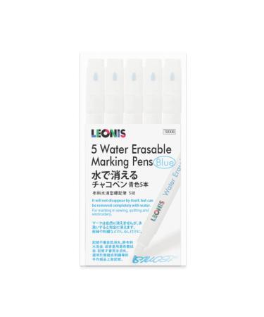 LEONIS Water Erasable Fabric Marking Pen Blue 5 Count Pack   78008   5 Count (Pack of 1)