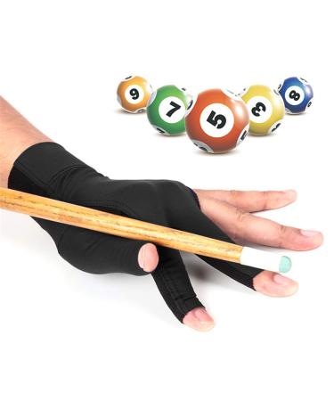 Billard glove 3-finger gloves on the left open finger snooker glove with upholstery fast-drying breathable for left-wing bridge stretchy pool Queue billiard accessories men adults black