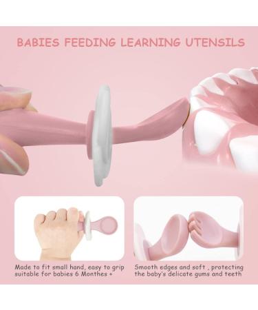 Vicloon Baby Fork and Spoon Set - 2 Pcs Infant Silicone Training Utensils for Baby Led Weaning - Self Feeding Learning Spoons - Pink - Buy Online on SooperMarket.com