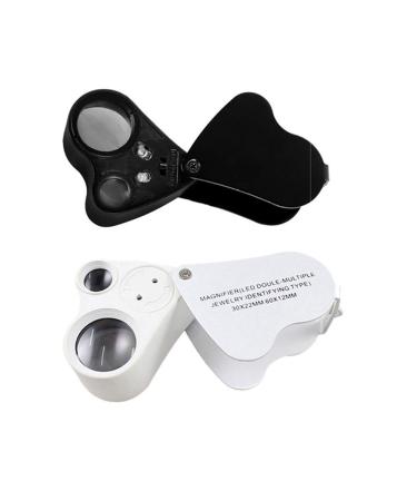 Gift2U Jewelers Eye Loupe 2 Lens 30X 60X Black White Illuminated Jewelry Magnifier with Bright LED Lights for Gems Jewelry 2 Pieces
