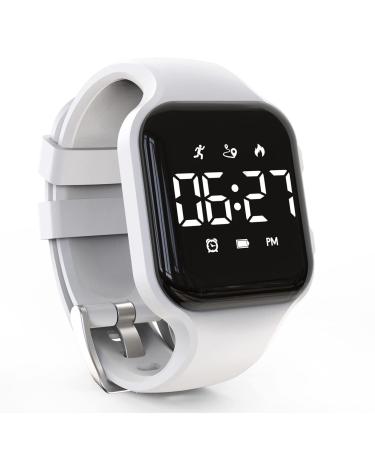 LED Kids Multifunction Steps Counting Watch, Digital Watch, Non-Bluetooth Pedometer Watch, Stopwatch, Alarm Clock, Calories for Women Children Girls Boys White