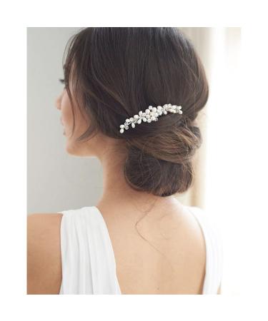 Catery Pearl Bride Wedding Hair Comb Sliver Rhinestone Side Comb Bridal Hair Piece Clips Bridesmaid Headpiece Baby Breath Hair Accessories for Women Silver