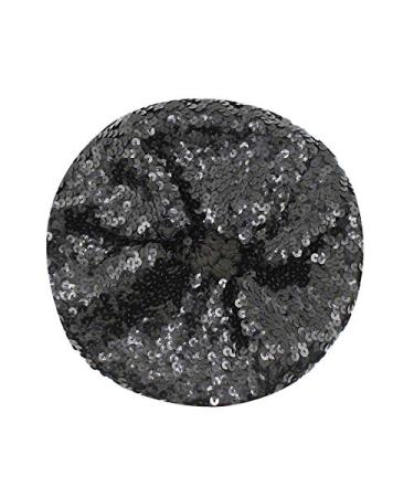 AIBEARTY Women Girls Sparkly Sequin Beret Hat Fashion Fun Stretch Beanie Cap Headwear for Festival Party Club Halloween Black