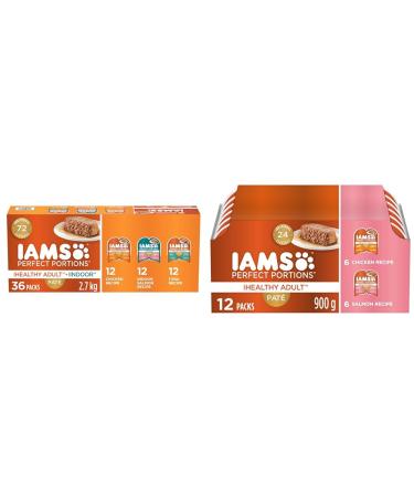 IAMS Perfect PORTIONS Healthy Adult and Indoor Wet Cat Food Pat Chicken & Perfect Portions Healthy Wet Cat Food Adult Grain Free Pat - Chicken and Salmon 12CT Multipack 75g Tray Cat Food + Cat Food 75g Tray