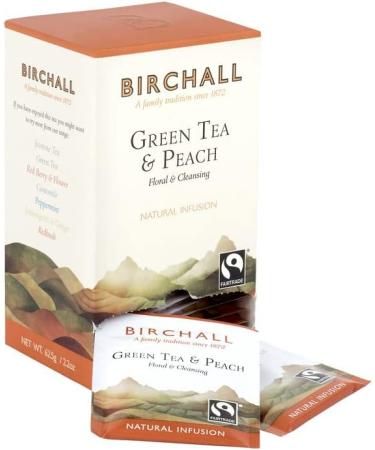 Birchall Pure Green Tea & Peach Green Tea with a Touch of Peach Antioxidants Green Tea & Peach Bags Bursting with Full Flavour 6 Boxes Of 25 Enveloped Plant-Based Tea Bags - Buy Online on SooperMarket.com