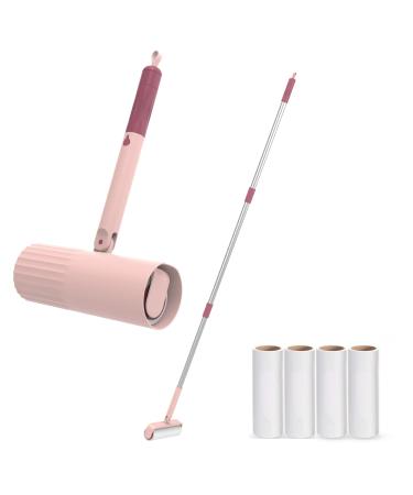 Useful CO extendable lint roll - lint roll for animal hair large lint roller lint roll for soil with sticky leaves 16 cm to 110 cm 1 lint roller + 4 refill packs (pink)