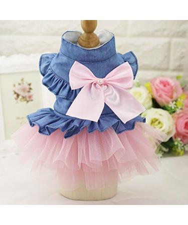 ZoonPark Puppy Dog Pet Clothes Pet Dog BOW Denim Dress Tutu Skirt Summer Clothes for Small Dog Cat Puppy (M Pink Skirt) - Buy Online on SooperMarket.com
