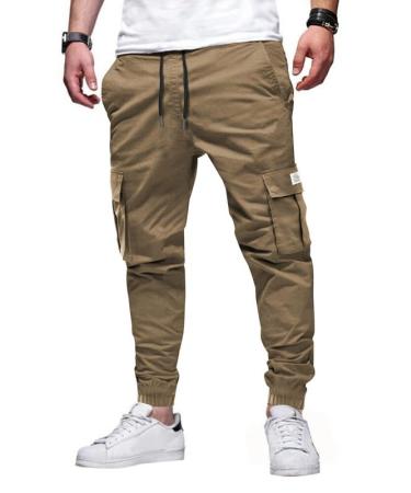 Elegancity Mens Cargo Trousers Casual Jogger Work Pants Regular Fit Drawstring Sweatpants Sports Bottoms with Pockets (38-46) 40 A-brown