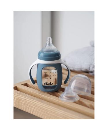 B ABA 2 in 1 Drinking Cup - 210ml Glass with Silicone Cover Waterproof Removable Handles - Windy Blue - Buy Online on SooperMarket.com