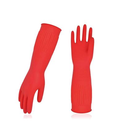 Vgo... 1-Pair Dishwashing Gloves Reusable Household Gloves Kitchen Gloves Long Sleeve Thick Latex Cleaning Washing Working Painting Gardening Pet Care (Size L Red RB2143) L 1 Pair - Red