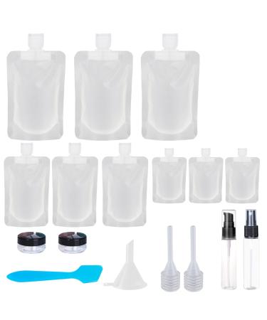 17 Pack Travel Pouches for Toiletries,TSA Approved,Travel Size Portable Containers,Stand Up Pouch,Refillable Travel Accessories for Shampoo Conditioner Lotion Soap Liquids (A-17pcs)
