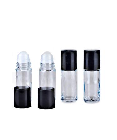 Constore 4 PCS 30ML Deodorant Glass Roller Bottles with Plastic Roller Ball Black Cap Leak-Proof Massage Roll On Bottles Containers