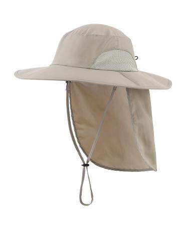 Home Prefer Outdoor Mens UPF50+ Sun Hat Wide Brim Fishing Hat with Neck Flap Light Grey