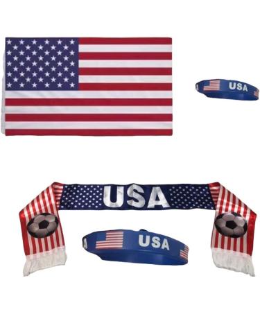 USA Soccer Scarf & Flag Set with Bracelet - Patriotic Red, White, and Blue Kit - Buy Online on SooperMarket.com