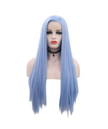 SHIYID Silky Straight Synthetic Lace Front Wigs Sky Blue Long Heat Resistant Fiber hair Part Wigs Women