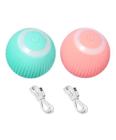 DONGKER Cat Ball Toys Interactive Self Rotating Rolling Balls Automatic Moving USB Rechargeable for Cats Kitten Kitty Exercise(4.3 * 4.3cm) (pink+green)