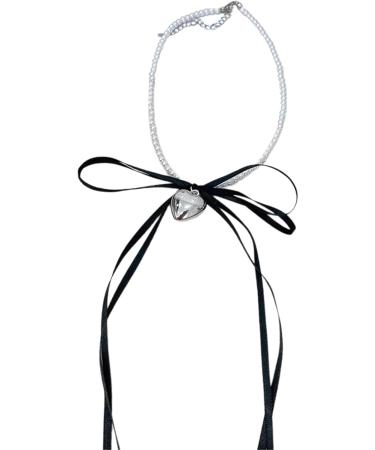 Oralgos Fashionable Heart Necklace with Loop | Adjustable Collarbone Chain | Imitation Pearls & Choker for Everyday Use Black - Buy Online on SooperMarket.com