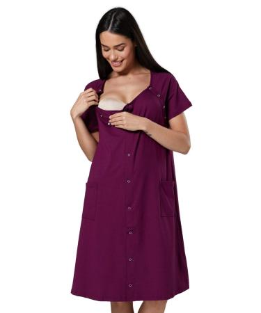 HAPPY MAMA Women's Maternity Nursing Delivery Hospital Gown Nightshirt 1029 10 Plum
